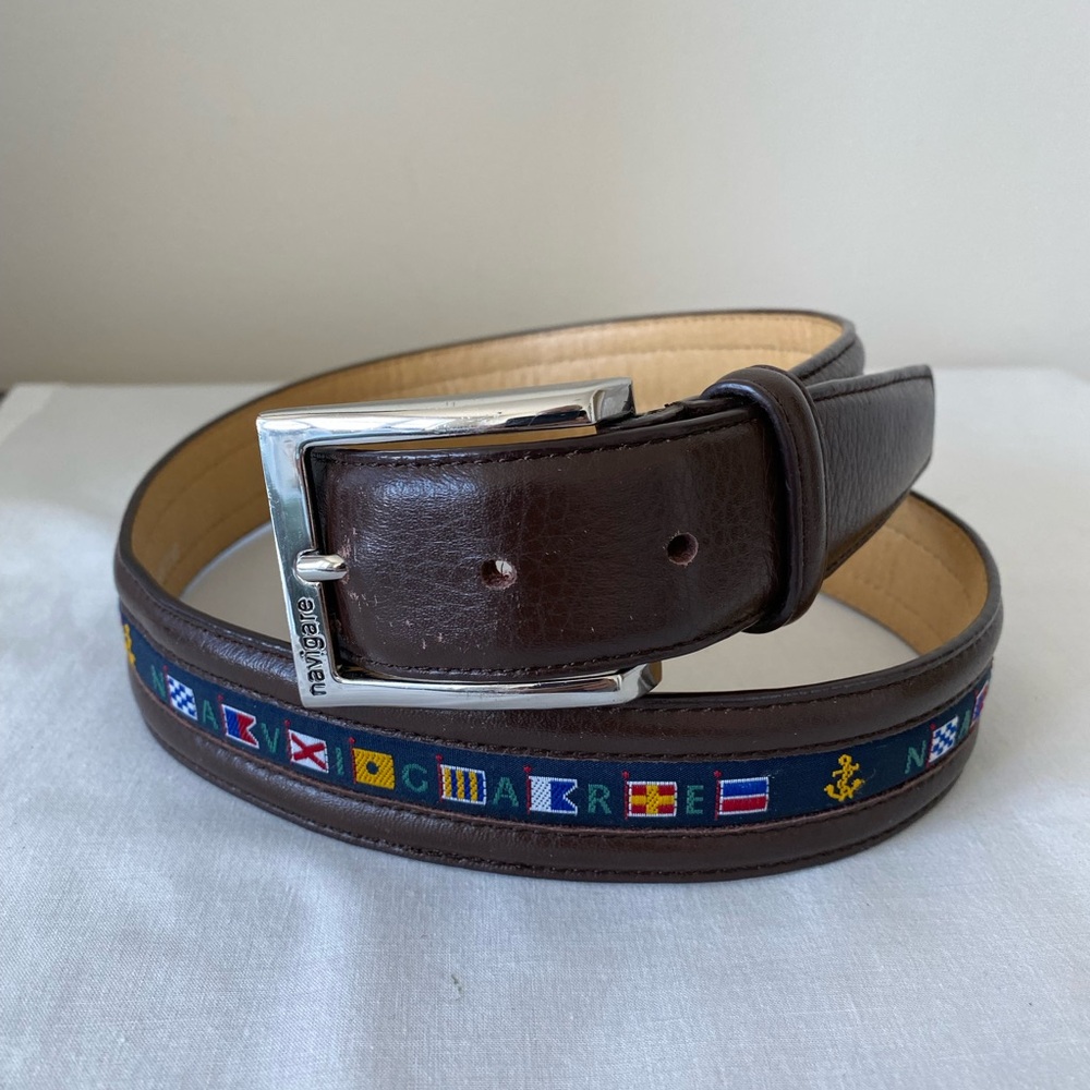 Men’s leather belt with nautical theme 95/110cm